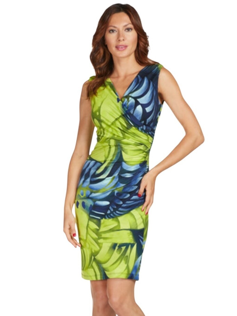 SZ12 Frank Lyman Design Lime Green & Navy Sleeveless Wrap-Style Midi Dress